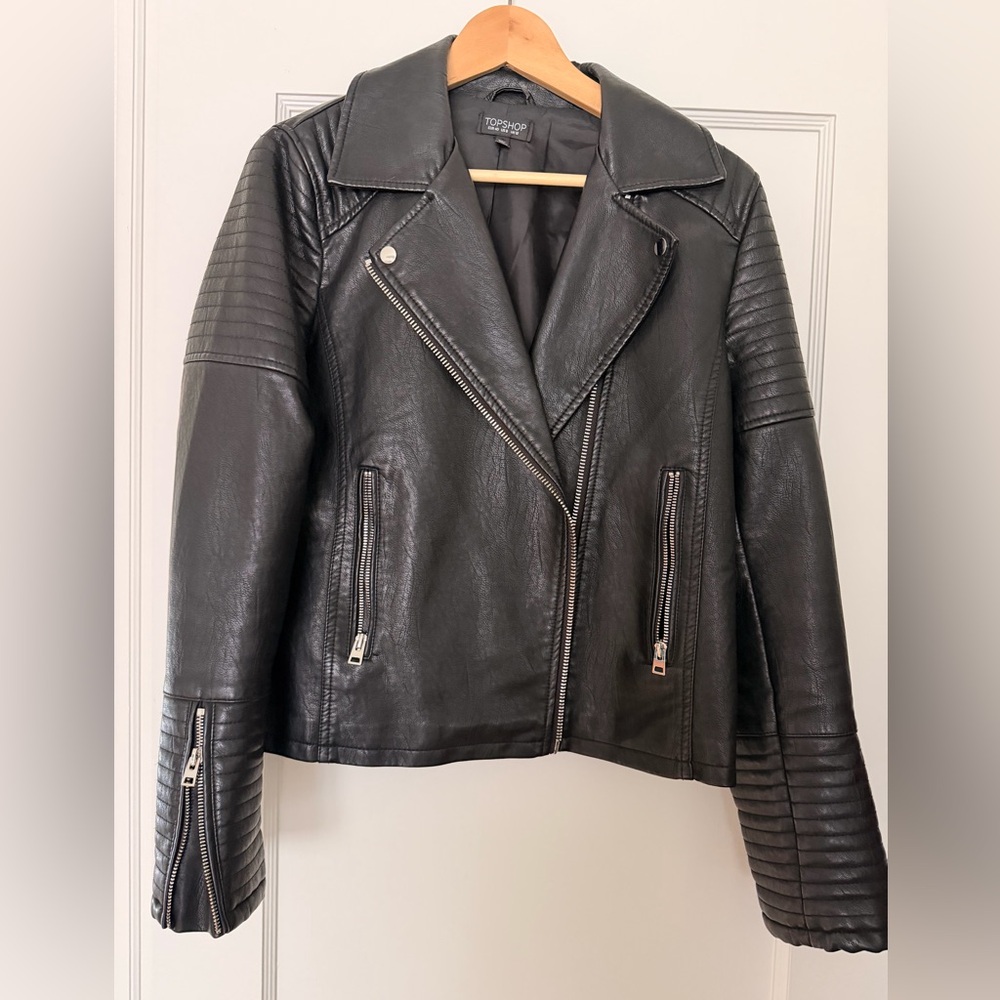 Topshop Black Leather Moto Jacket